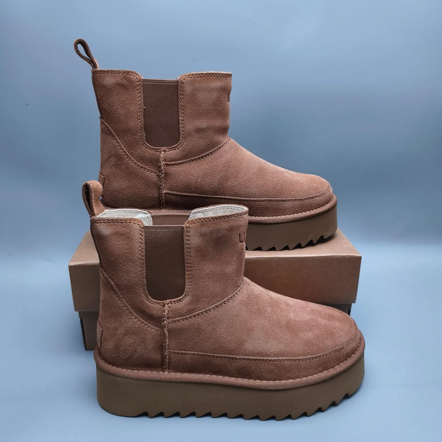💰560 UGG sheepskin all-in-one snow boots 8051 thick-soled Chelsea casual shoes Color: maroon black antelope brown Matching size: 35-40